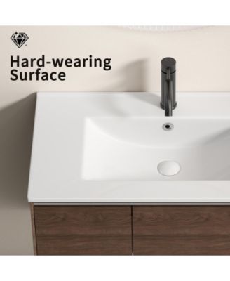 24 inch Bathroom Vessel Sink, Ceramic Bathroom Vanity Sink Top with Overflow, No Drain Convenient for Storing Personal Items