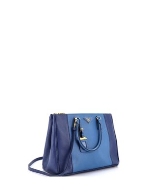 Medium Bicolor Double Zip Lux Tote Saffiano Leather