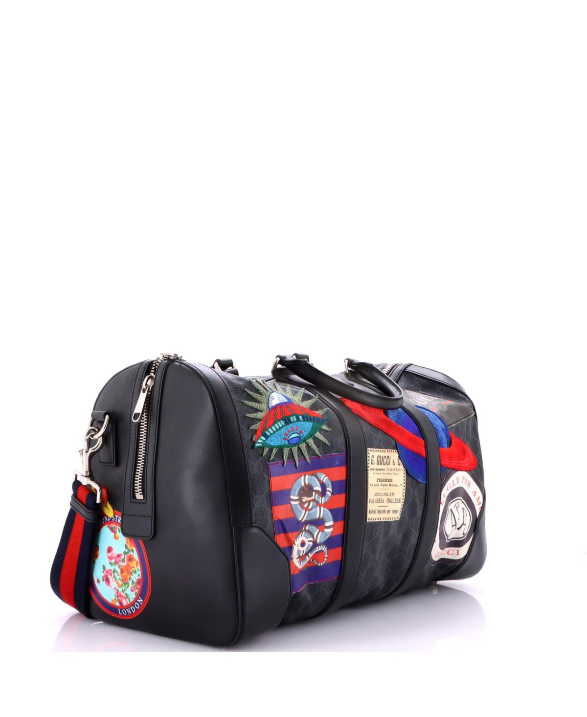 Pre-Owned Gucci Small Night Courrier Carry On Convertible Duffle Gg Coated Canvas with Applique