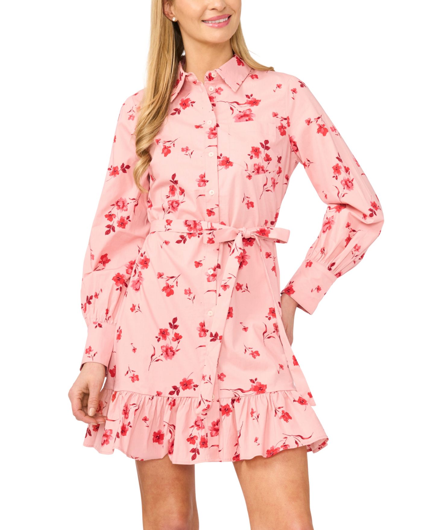 Женское платье CeCe Printed Collared Neck Mini, цвет: Коралловый — фото 2