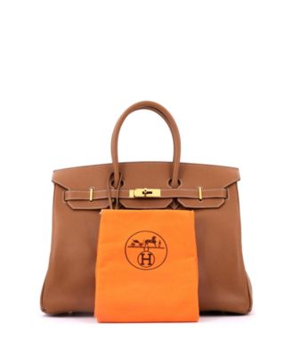 Birkin 35 Handbag Brown Veau Grain Lisse with Gold Hardware