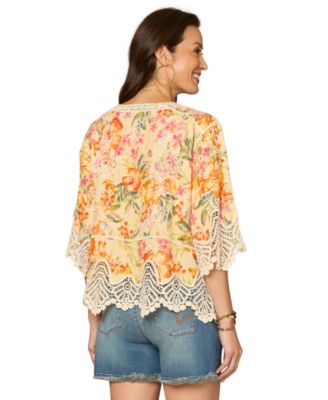 Women's V-Neck Scallop Edge Crochet Top