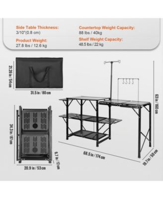 Folding Camping Kitchen Table with Sink Side Tables and Storage Shelves
