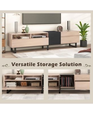 Modern TV Stand for 80'' TV, Wooden Entertainment Center with Double Storage Space and  Drop Down Door, Media Console Table for Living Room