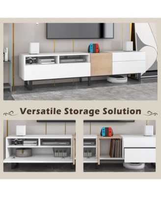 Modern Wooden Media Console for 80 Inch TVs, Entertainment Center with Dual Storage and Drop Down Door, TV Stand for Living Room