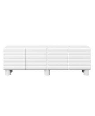 Wavy Door TV Stand for TVs , Modern Media Console Table with 4 Storage Cabinets and Adjustable Shelves for Living Room