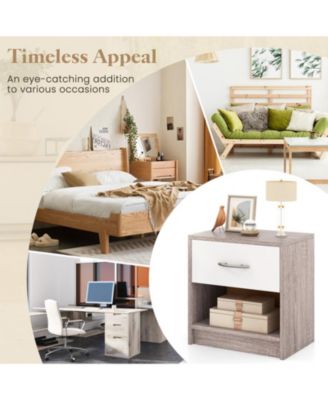 Bedside Table Nightstand with Drawer and Open Shelf