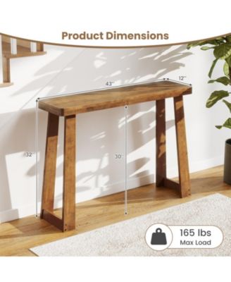 43 in Solid Rubber Wood Narrow Console Table with 2 in Thick Tabletop