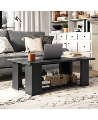 41 in Modern 2-Tier Rectangular Coffee Table with Open Storage Shelf