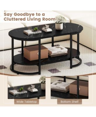 39.5 in Faux Marble 2-Tier Coffee Table with Metal Frame