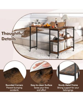 360-Degree Rotating Sofa Side Table with Wheels and Storage, 40-60 in