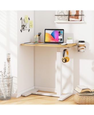 Height Adjustable Mobile Overbed Bedside Table with Cup Holder