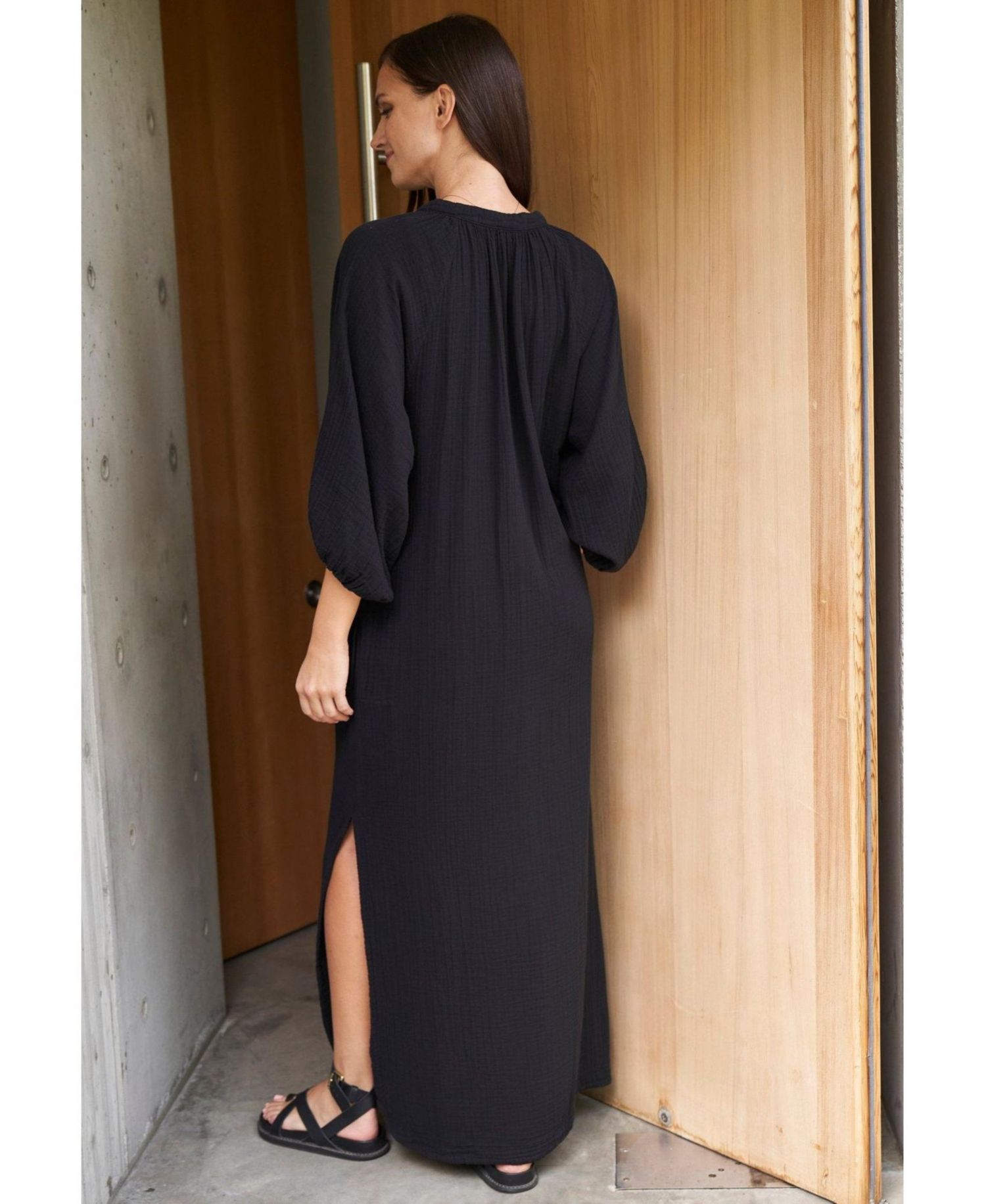 Women's Ocean+Main Avery Long Tie Neck Dress Gauze Caftan