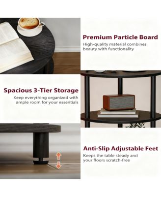 Small Round End Table 3 Tier Industrial Nightstand Side shelf Bedroom Living Room