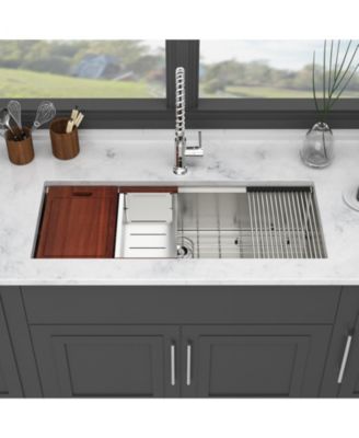 45 x 19 x 10 Inch Single Bowl Undermount Workstation Kitchen Sink - 16 Gauge Stainless Steel Deep Sink