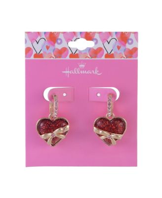  Huggie Hoop Earrings with Glitter Heart Drop