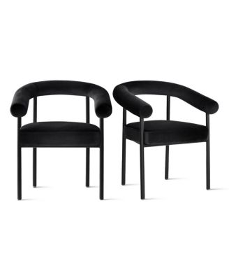 Set of 2 Velvet Upholstered Dining Armchairs Curved Arms Metal Frame