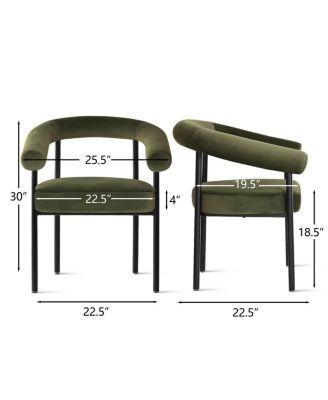 Set of 2 Velvet Upholstered Dining Armchairs Curved Arms Metal Frame