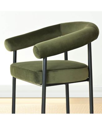 Set of 2 Velvet Upholstered Dining Armchairs Curved Arms Metal Frame