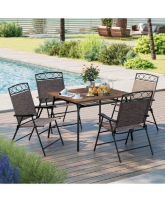 Set of Four Patio Folding Dining Chairs with Armrests