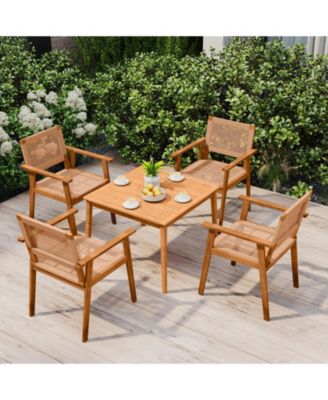 Acacia Wood Patio Dining Chairs Set of Two with Rattan Design