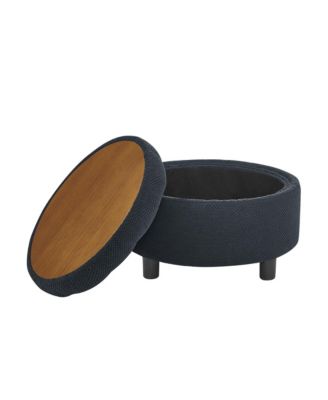 25" Round Storage Ottoman - Tufted Fabric Circle Coffee Table with Removable Top, Footrest Stool for Living Room, Bedroom