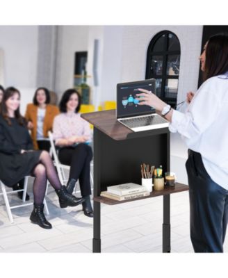 40.5-49 Inch Height Adjustable Rolling Podium Stand Lectern Table
