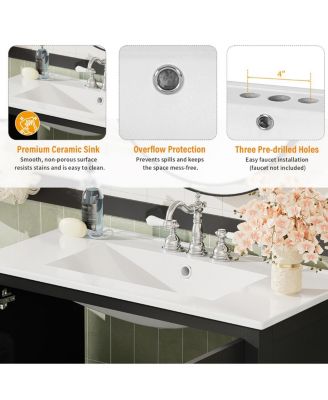 72 Inch Double Bathroom Vanity Set with Ceramic Sinks, Solid Wood Cabinet, Ample Storage and Soft Close Doors, Modern Freestanding