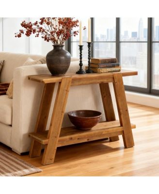  Solid Wood Entryway Table, 2-Tier Farmhouse Console Table with Storage, Narrow Sofa Table Behind Couch