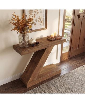 41.3” Solid Wood Console Table, Z-Shaped Entryway Table, Mid-Century Modern Sofa Table