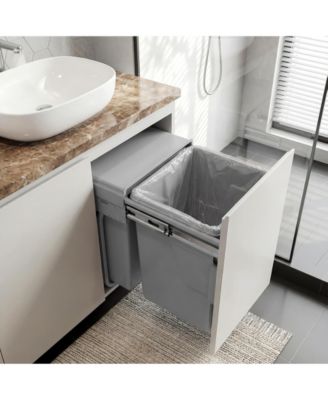  Dual Compartment Under Counter Kitchen Cabinet Pull-Out Trash Can,  Slide-Out Waste Bin with Lid