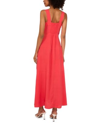 Women's Challis Square-Neck Smocked-Back Sleeveless Maxi Dress