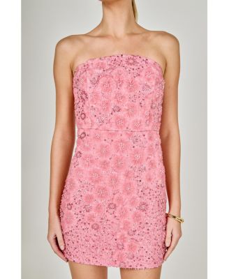 Women's Sequins Lace Strapless Mini Dress