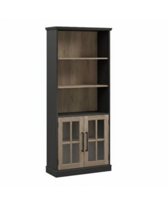 Tall 5 Shelf Bookcase Glass Doors Modern Farmhouse Storage Living Room Office