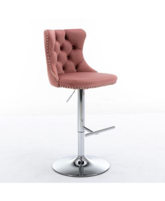 Velvet Swivel Bar Stools Set of 2, Adjustable Counter Height Chairs with Nailhead Trim and Metal Base for Kitchen Island