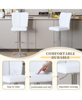 Adjustable Bar Stools Set of 2, Swivel PU Leather Counter Height Chairs with Back and Trumpet-shaped Metal Legs for Kitchen Island