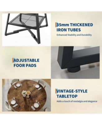 Dining Room Round Table Set for 4-6, Circle Kitchen Dining Table with Metal Base, 47 Inch Wooden Round DiningTable