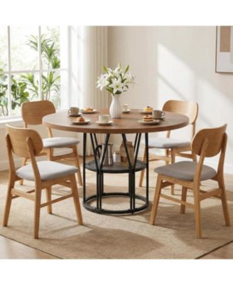 Round Table - 47”Kitchen Table for 4-6 People, with Storage Shelf and Sturdy Metal Frame, Modern Table for Kitchen, Living Room
