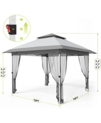 Pop Up Gazebo, 12x12 Outdoor Canopy Tent with Mosquito Netting, Pop Up Canopy Tent with Curtains