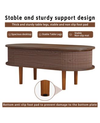 Fluted Lift Top Coffee Table, Modern Oval Wooden Center Table with Hidden Compartment for Living Room or Home Office
