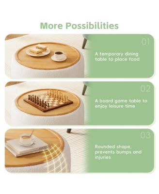 29" Round Storage Ottoman - Coffee Table with Reversible Lid, Wood Frame, Boucle Fabric Footrest for Living Room