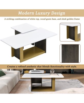 Nesting Coffee Tables Set of 2, Small Square Coffee End Table, Wood Look Center Table with Metal Frame for Living Room