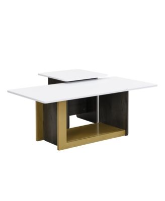 Nesting Coffee Tables Set of 2, Small Square Coffee End Table, Wood Look Center Table with Metal Frame for Living Room