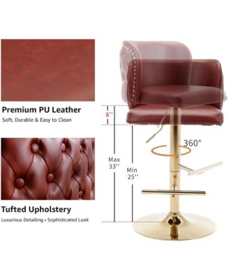 Barstools Set of 2 - Modern PU Leather Bar Stools, Adjustable Swivel Counter Height Chairs with Tufted Backrest for Kitchen Island