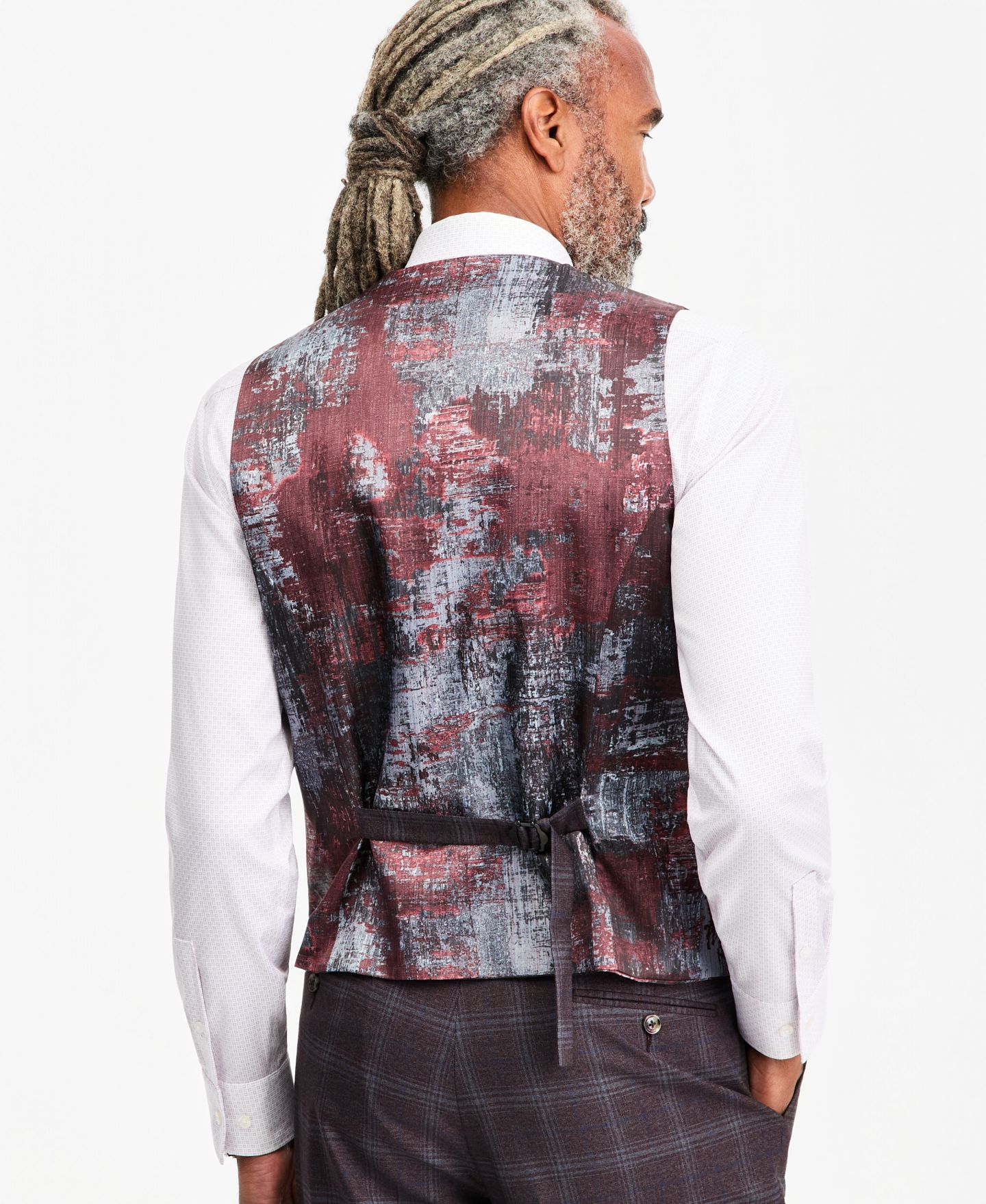 Мужской жилет Tayion Collection Classic-Fit Burgundy Plaid Suit Separate Double-Breasted Vest, цвет: Бордовый — фото 2