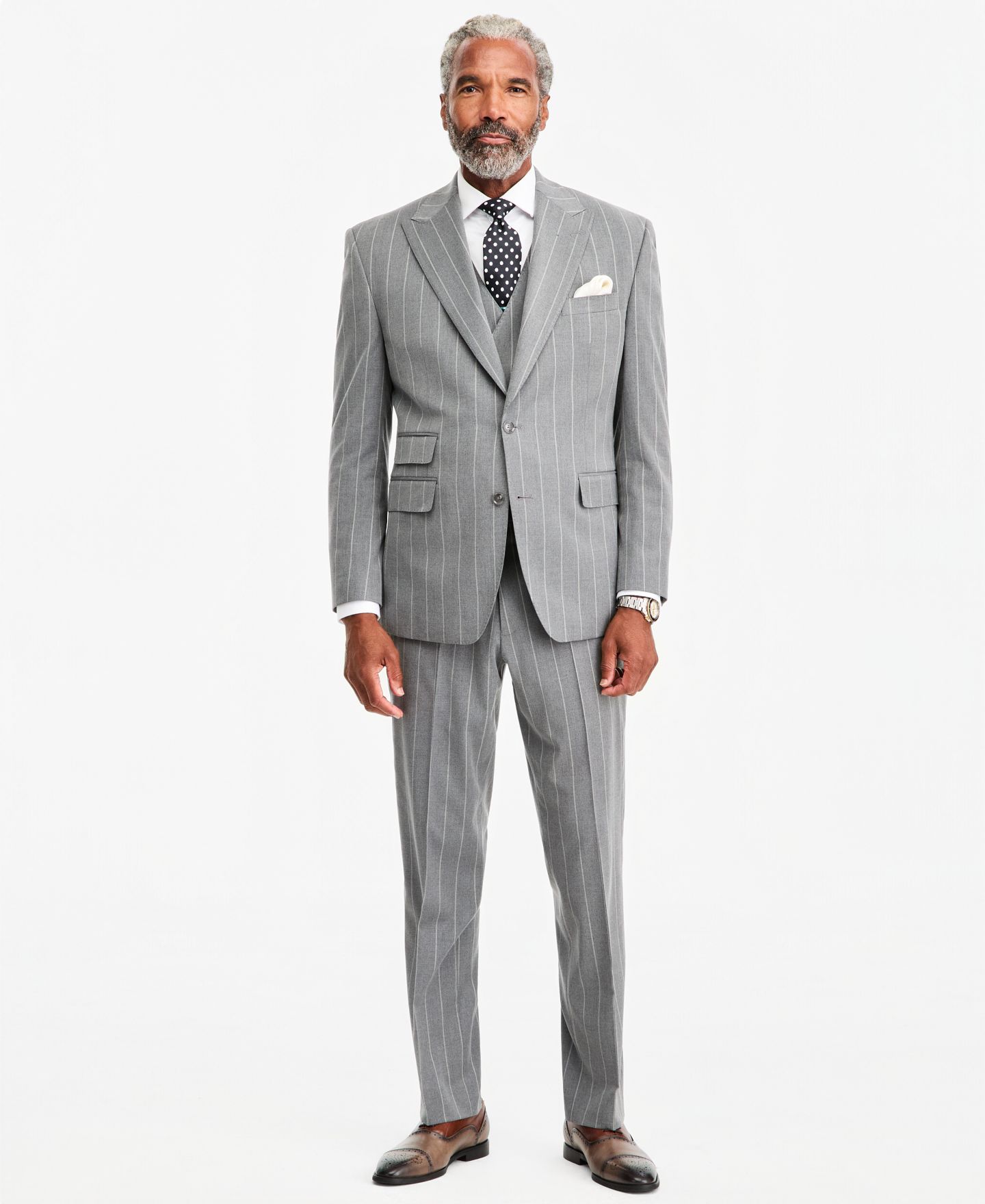 Мужские комплекты Tayion Collection Classic-Fit Gray Pinstripe Suit Separates, цвет: Серый полосатый — фото 1
