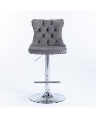 Velvet Swivel Bar Stools Set of 2, Adjustable Counter Height Chairs with Nailhead Trim and Metal Base for Kitchen Island