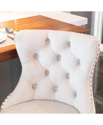 Velvet Swivel Bar Stools Set of 2, Adjustable Counter Height Chairs with Nailhead Trim and Gold Metal Base for Kitchen Island