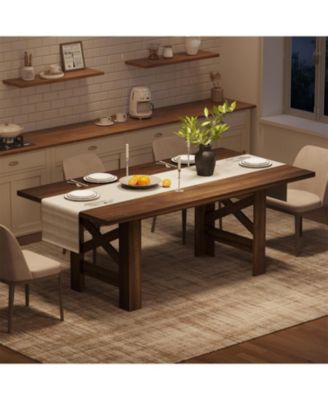 Wood Farmhouse Dining Table for 6-8, Heavy Duty Large Kitchen Table, 70.87" Long Rectangular Dining Room Tables