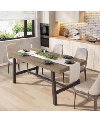 Industrial Dining Table for 4-6 People, 63" Long Kitchen Table with Sturdy Metal Frame, Rectangular Counter for Dinner, Kitchen, Dining Room